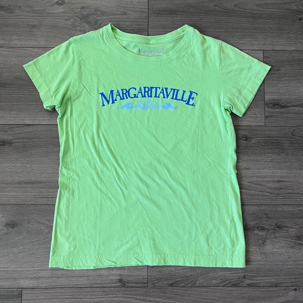 Margaritaville at Sea Graphic Tee Lime Green Cotton Short Sleeve Shirt Medium
